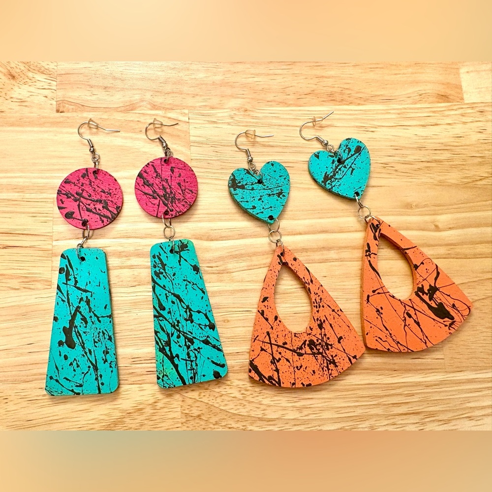 Two Pairs of Colorful Splatter Earrings